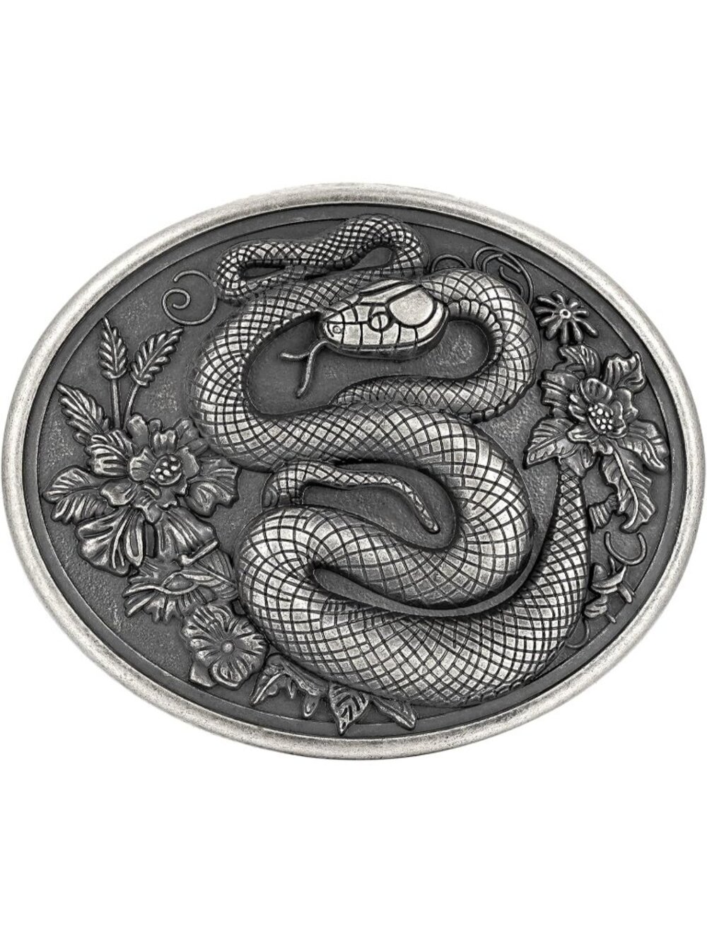 Unisex Silver Snake Flower Vintage Poker Cowboy Texas Rodeo Belt Buckle